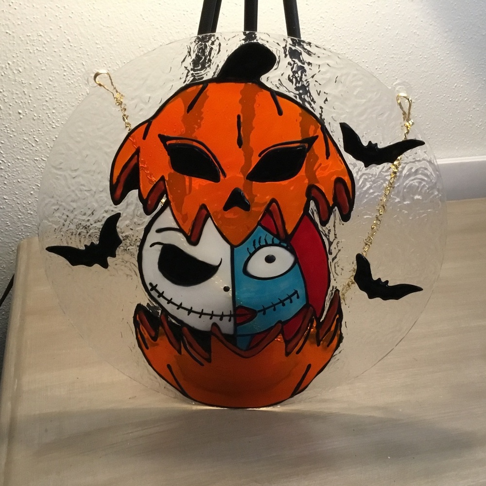 Hand Painted Stained Glass Halloween Decoration on 10 X 10 inch Acrylic Circle. - Picture 4 of 7